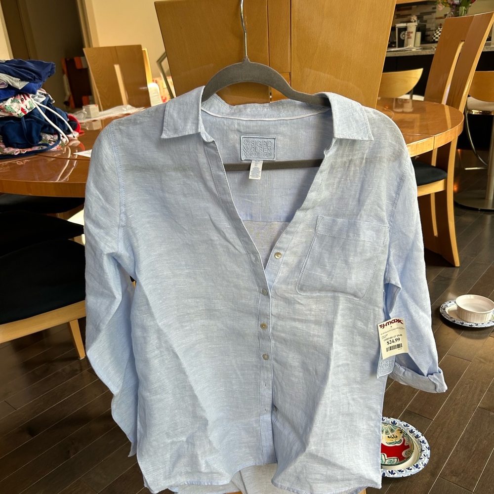 Sigrid Olsen Light Blue Casual Button Down Shirt